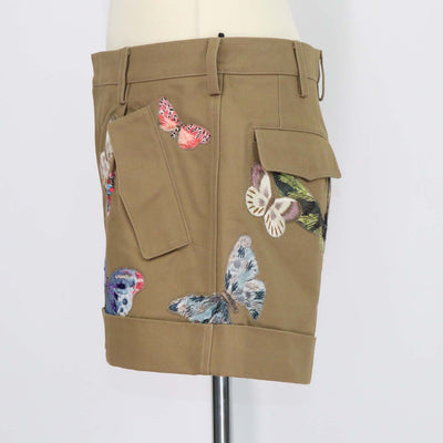 Valentino Khaki Cotton Butterfly Embroidered Mini Short
