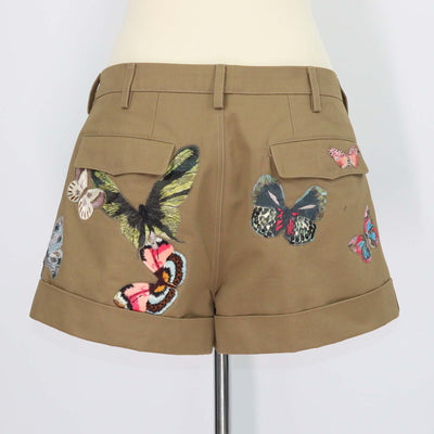 Valentino Khaki Cotton Butterfly Embroidered Mini Short