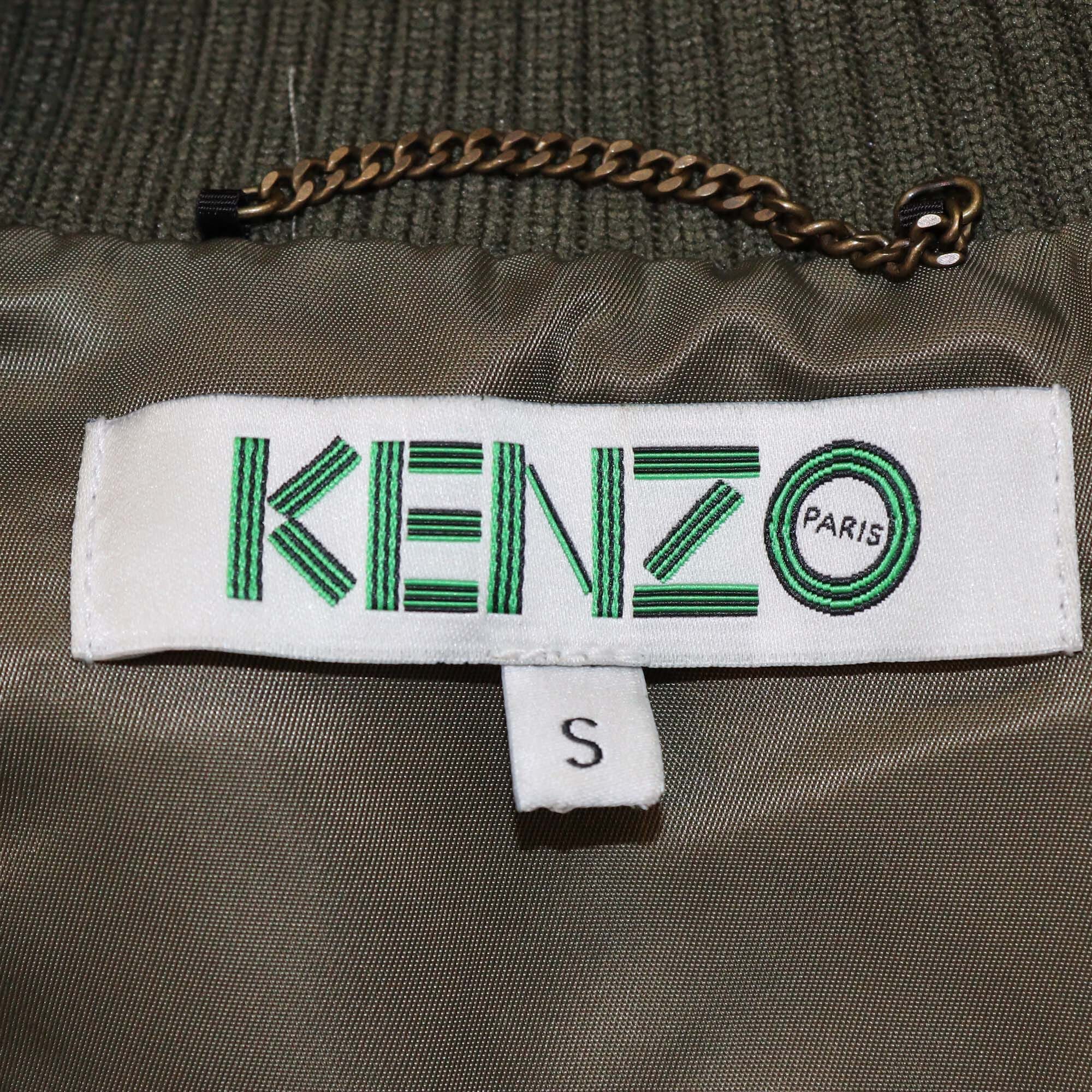 Kenzo Military Green Nylon Multi Pocket Bomber Jacket Womens Kenzo 