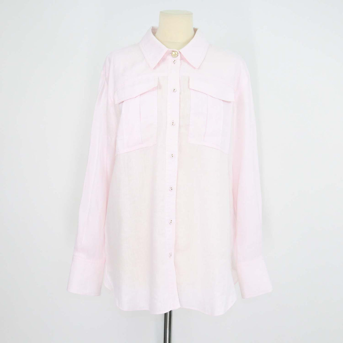 Aje Light Pink Linen Embroidered Neoma Pocket Long Sleeve Shirt