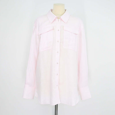 Aje Light Pink Linen Embroidered Neoma Pocket Long Sleeve Shirt