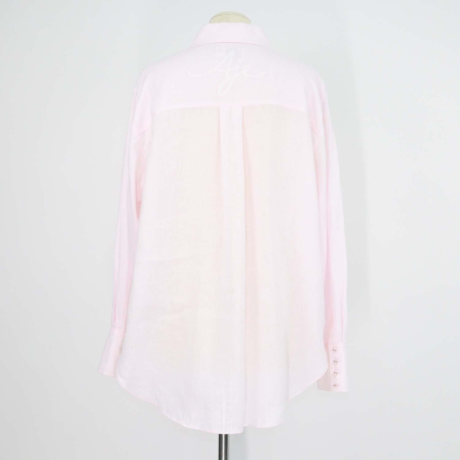 Aje Light Pink Linen Embroidered Neoma Pocket Long Sleeve Shirt