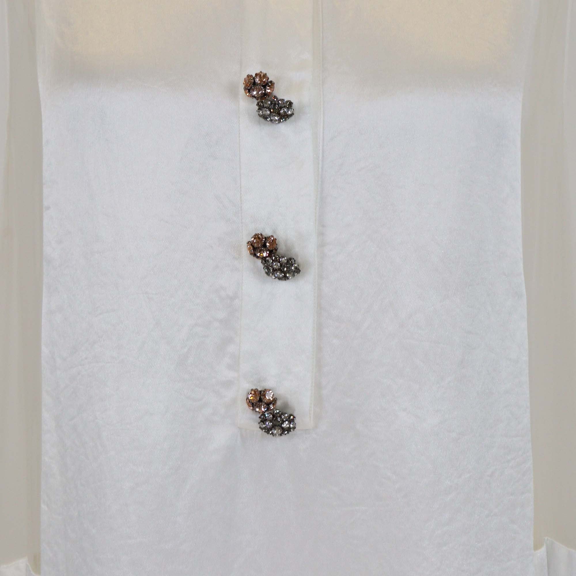 Lanvin Ivory Silk Satin Draped Crystal Detail Sleeveless Maxi Dress