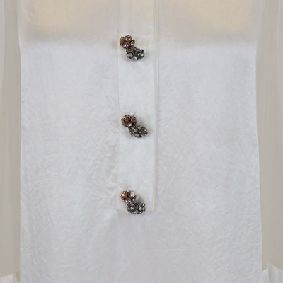 Lanvin Ivory Silk Satin Draped Crystal Detail Sleeveless Maxi Dress