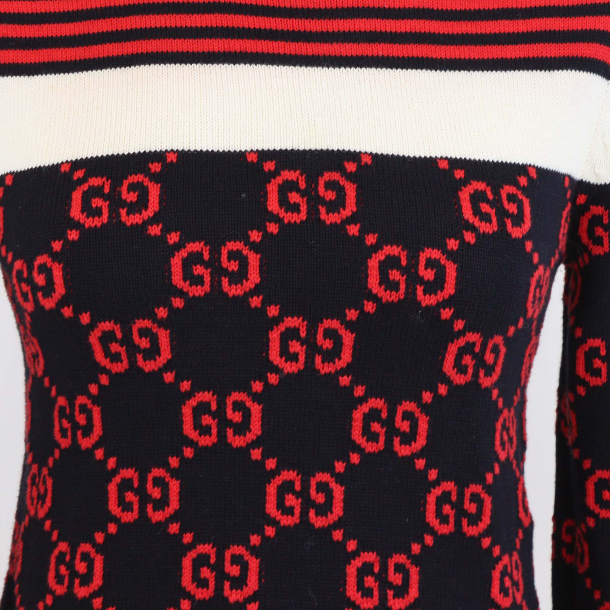 Gucci Multicolor Cotton and Lurex GG & Striped Knitted Button Shoulder Sweater