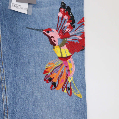 Alexander McQueen Blue Denim Sequins & Beads Embellished Pants