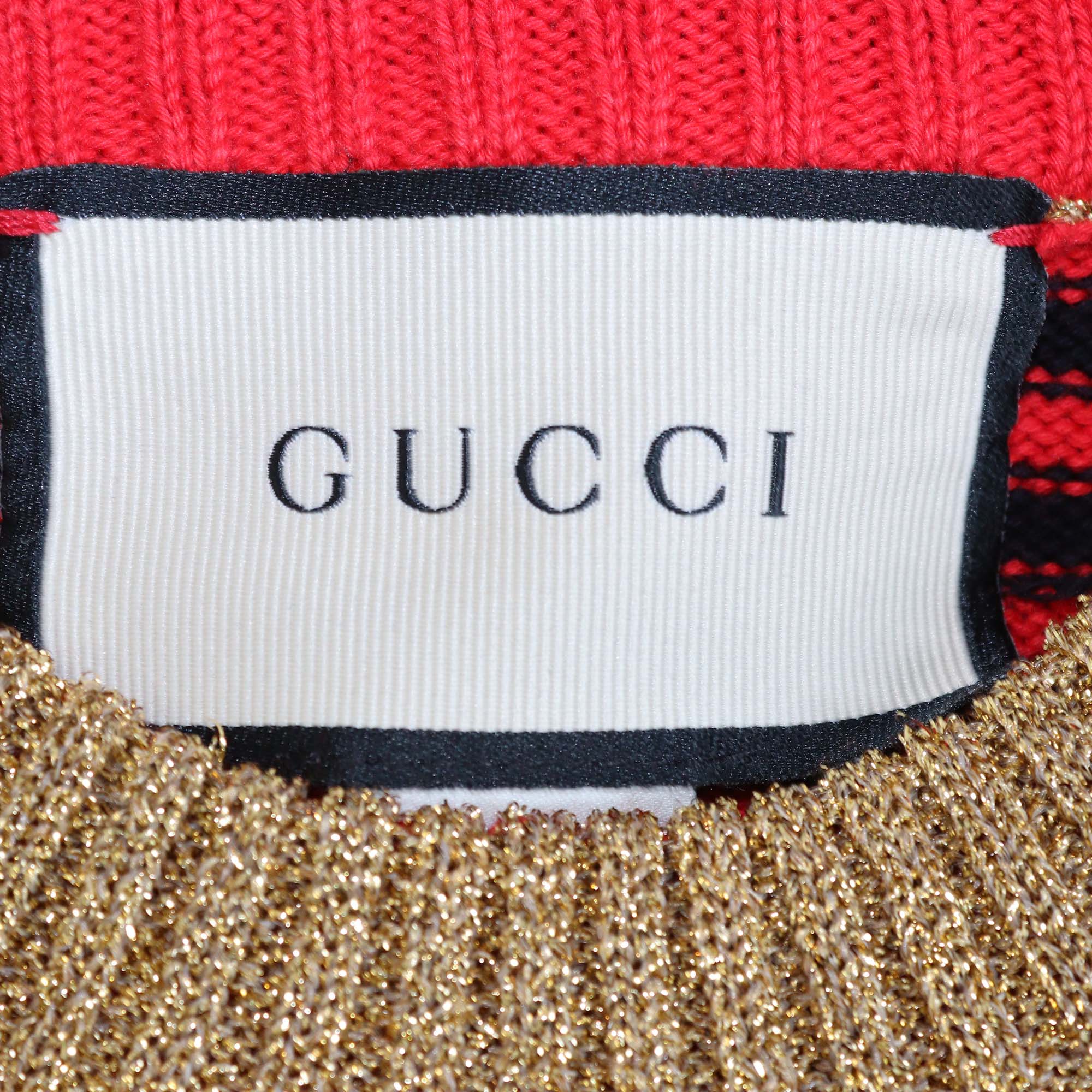 Gucci Multicolor Cotton and Lurex GG & Striped Knitted Button Shoulder Sweater