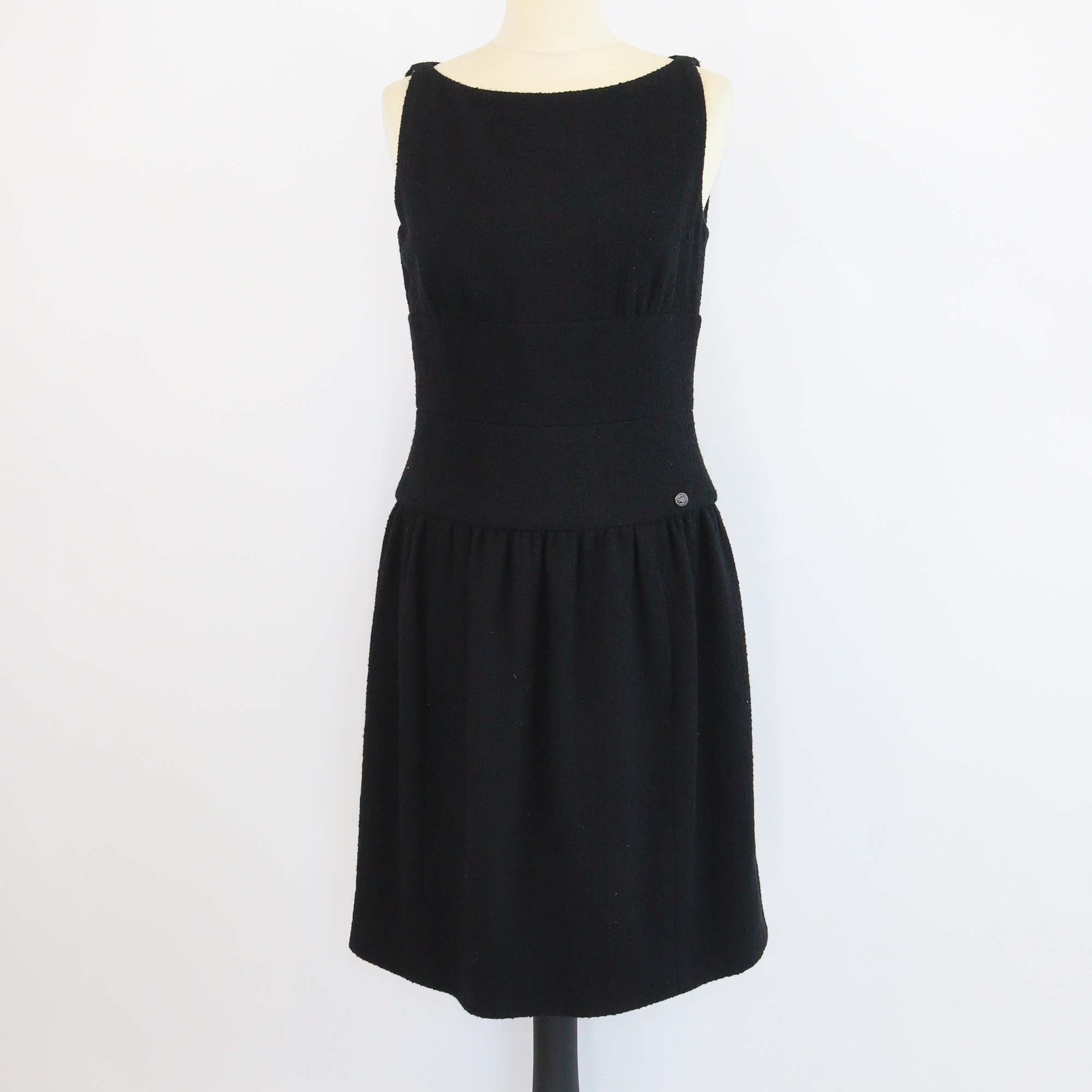 Chanel Black Tweed CC Sleeveless Midi Dress