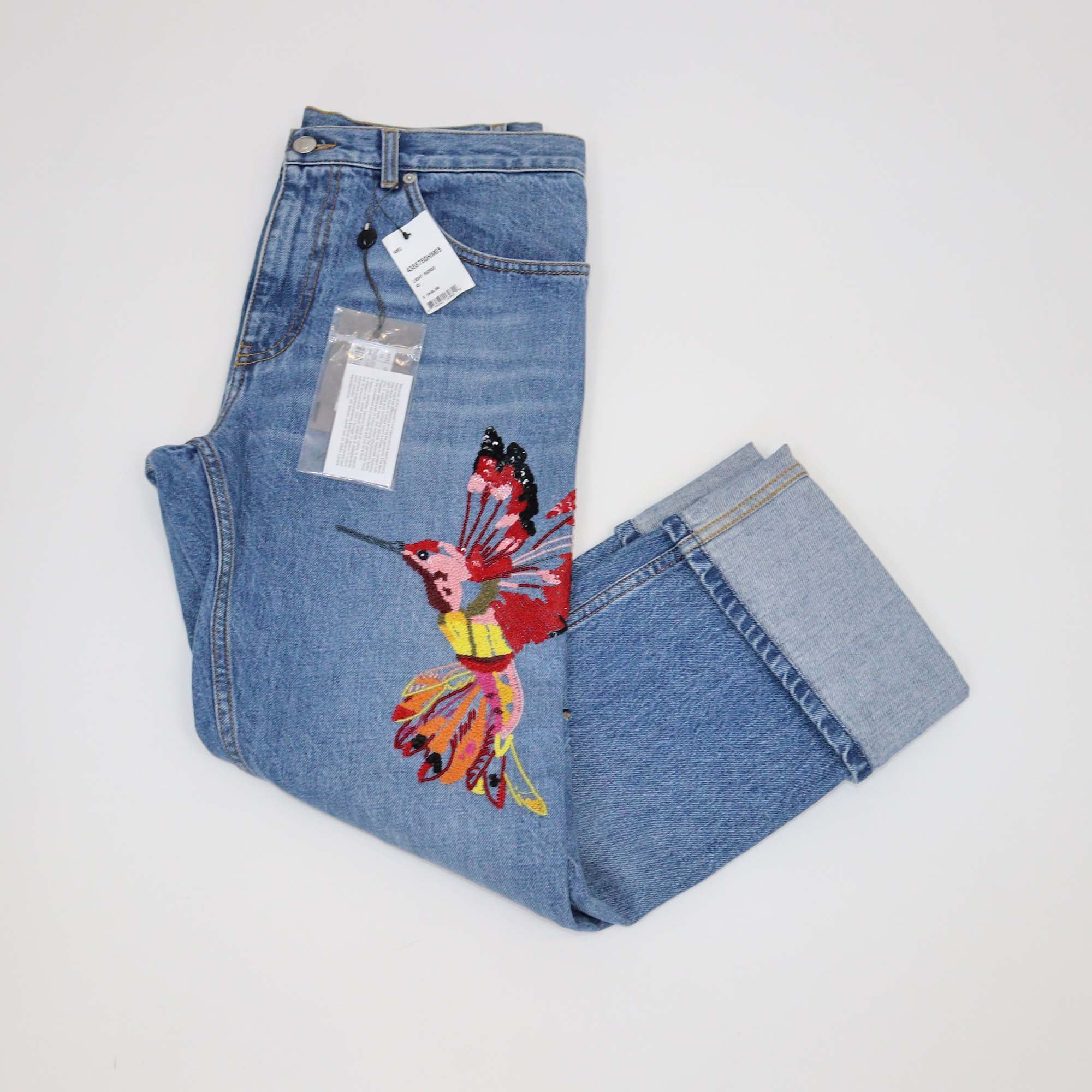 Alexander McQueen Blue Denim Sequins & Beads Embellished Pants