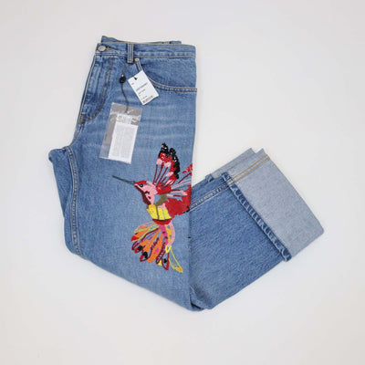 Alexander McQueen Blue Denim Sequins & Beads Embellished Pants