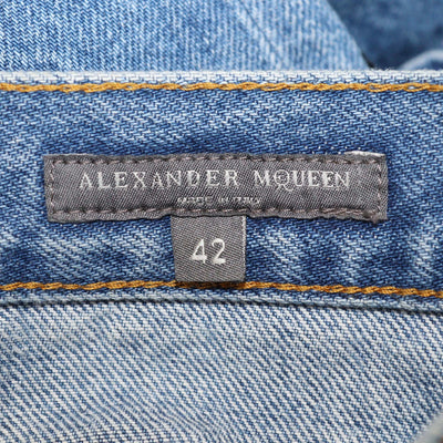 Alexander McQueen Blue Denim Sequins & Beads Embellished Pants