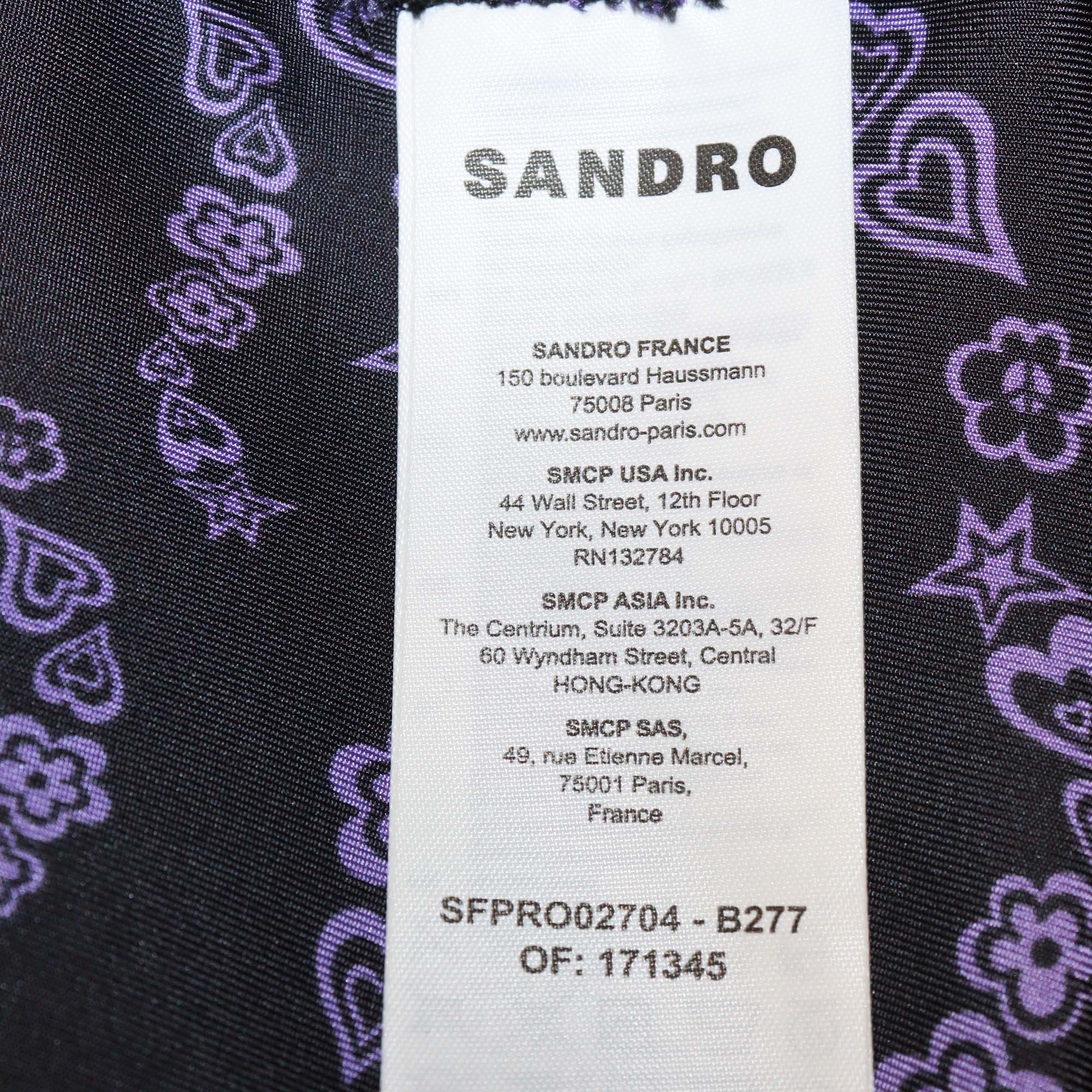 Sandro Black/Purple Silk Printed Button Detail Midi Dress