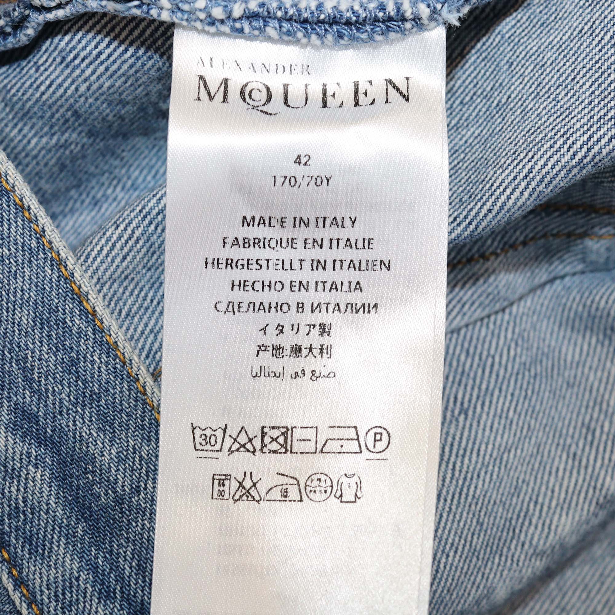 Alexander McQueen Blue Denim Sequins & Beads Embellished Pants