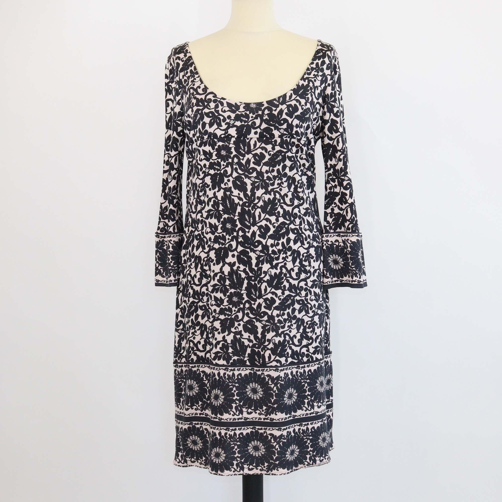 Diane Von Furstenberg Black/Beige Silk Floral Midi Dress