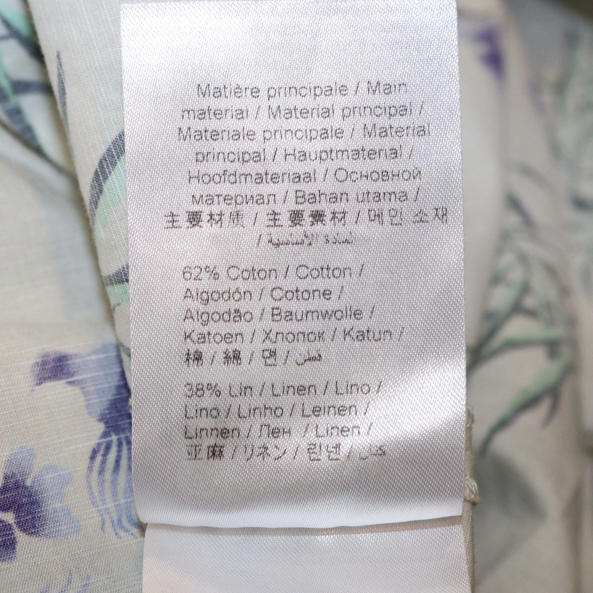 Kenzo Light Green/Multicolor Printed Cotton & Linen Blend Collar Belted Long Dress