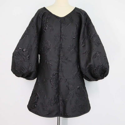 Arianne Black Floral Embroidered Puff Sleeve Good Luck Dress