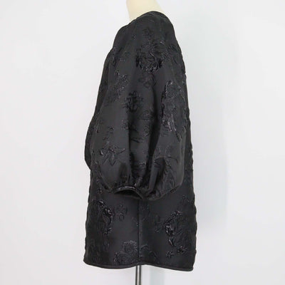 Arianne Black Floral Embroidered Puff Sleeve Good Luck Dress