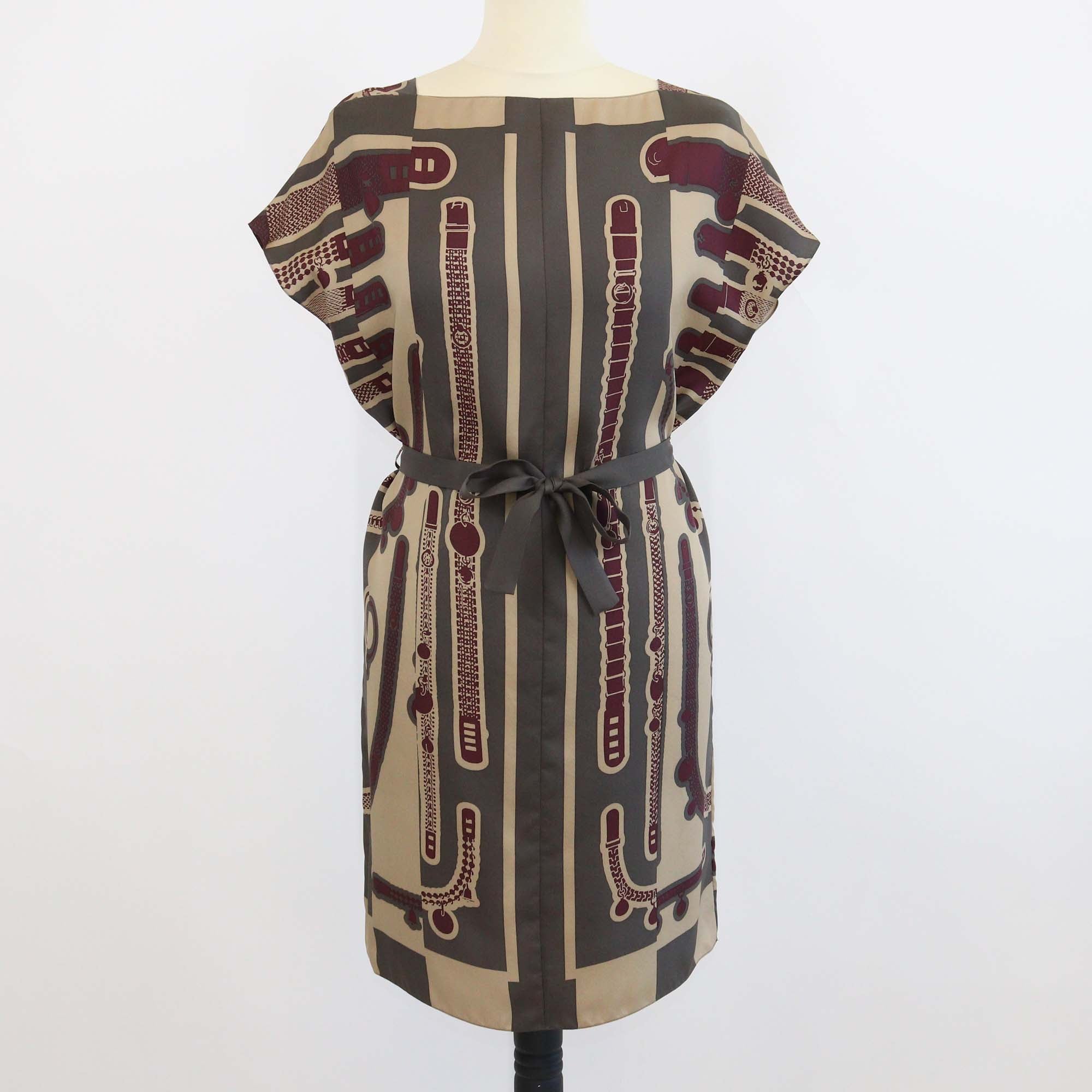 Hermes Tricolor Silk Le Tresor De Medor Rayure Print Belted Tunic Dress