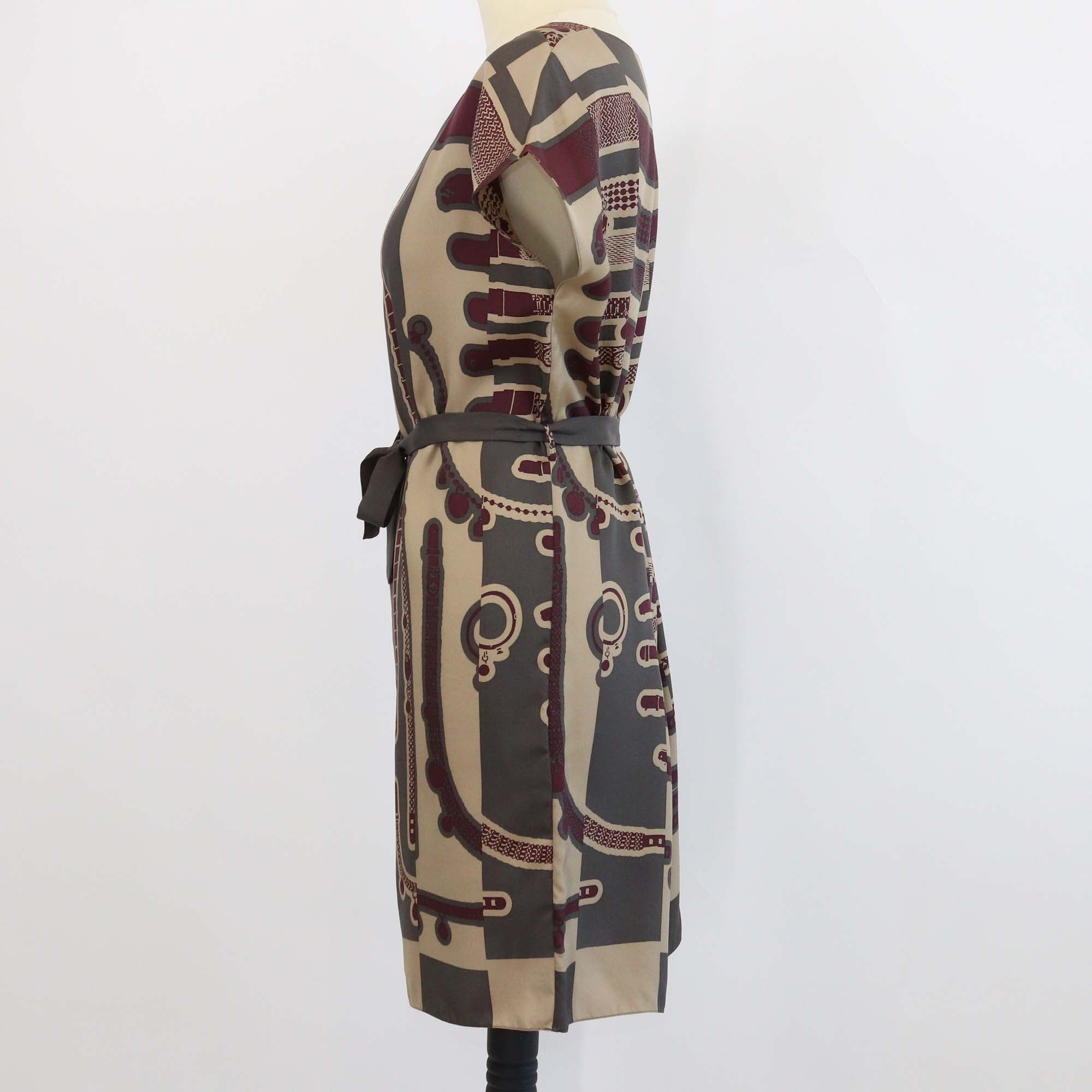 Hermes Tricolor Silk Le Tresor De Medor Rayure Print Belted Tunic Dress