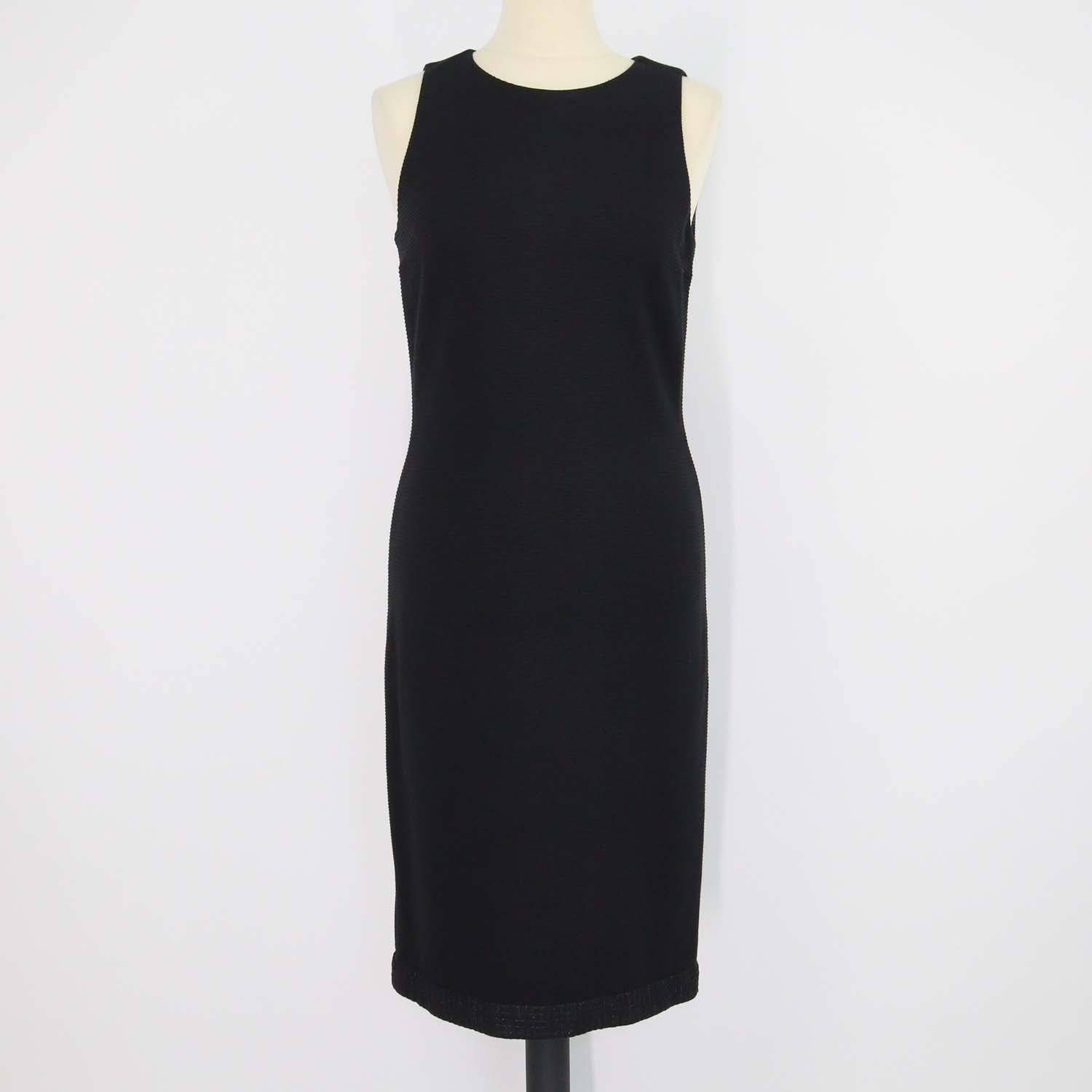 Chanel Black Blend Viscose Textured Tweed Trim Sleeveless Midi Dress