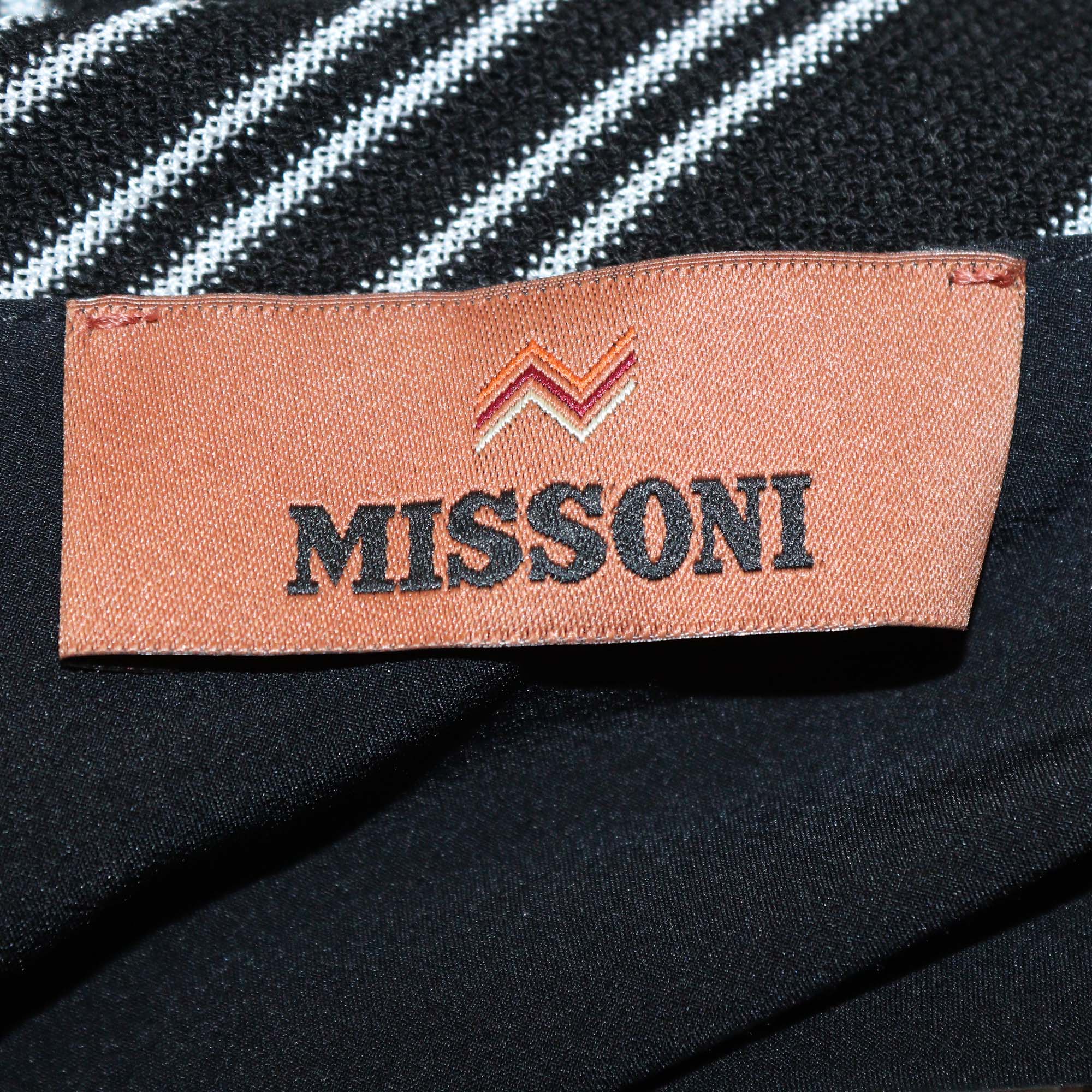 Missoni Black/White Cotton Striped Raschel Asymmetric Maxi Dress