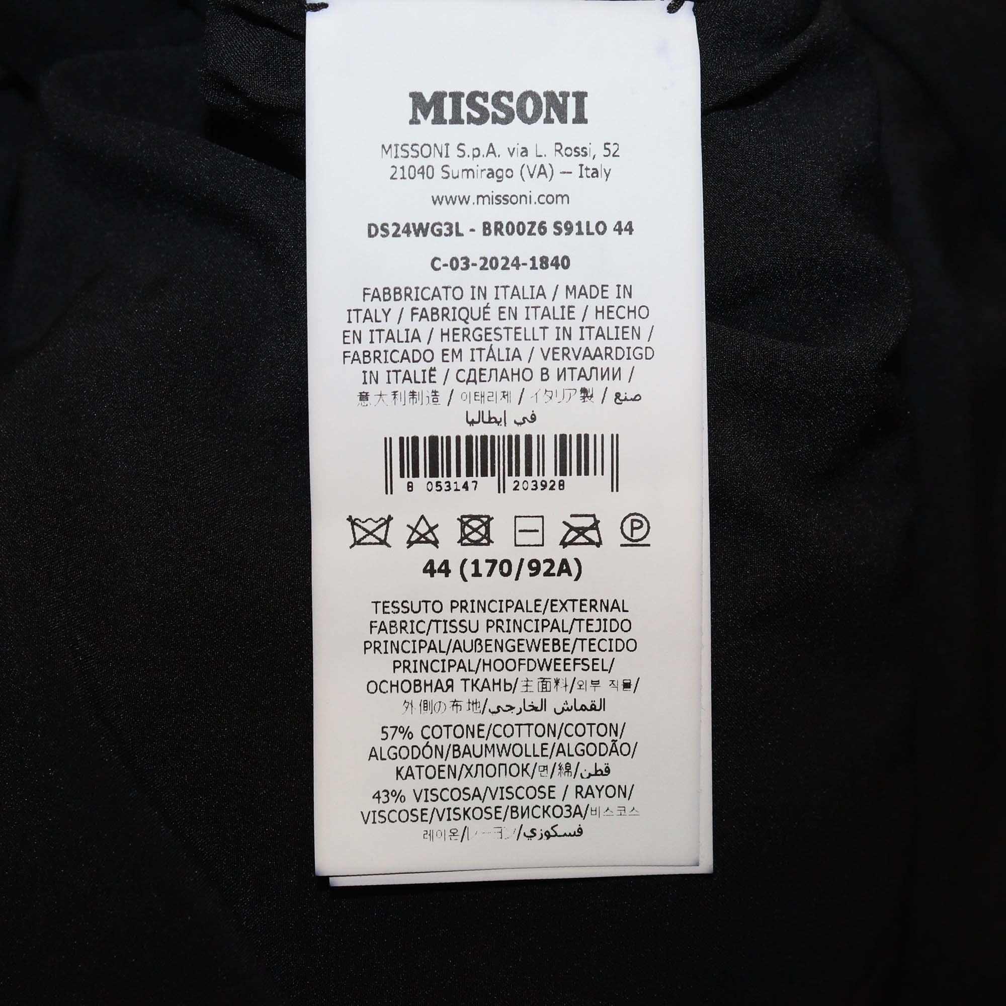 Missoni Black/White Cotton Striped Raschel Asymmetric Maxi Dress