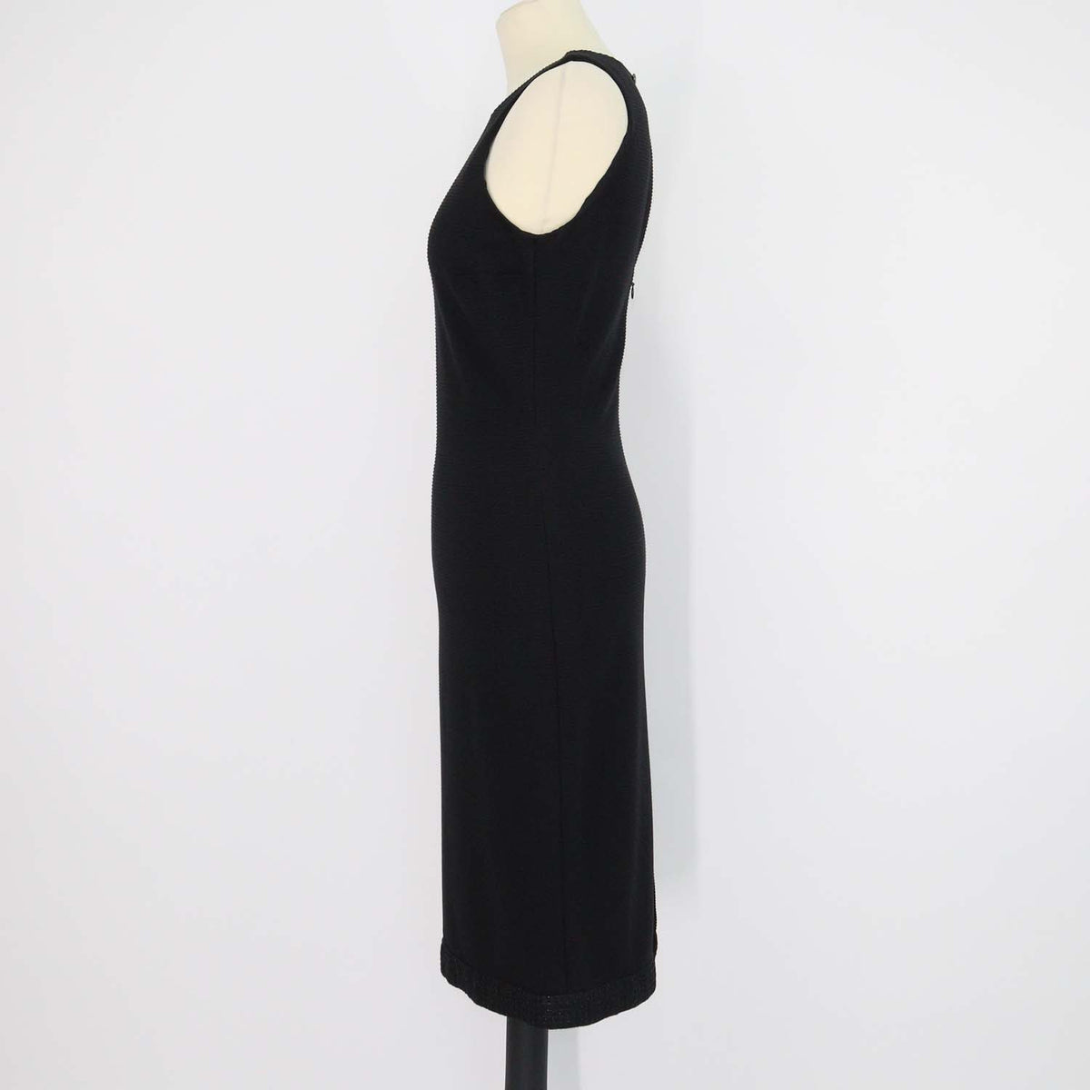 Chanel Black Blend Viscose Textured Tweed Trim Sleeveless Midi Dress
