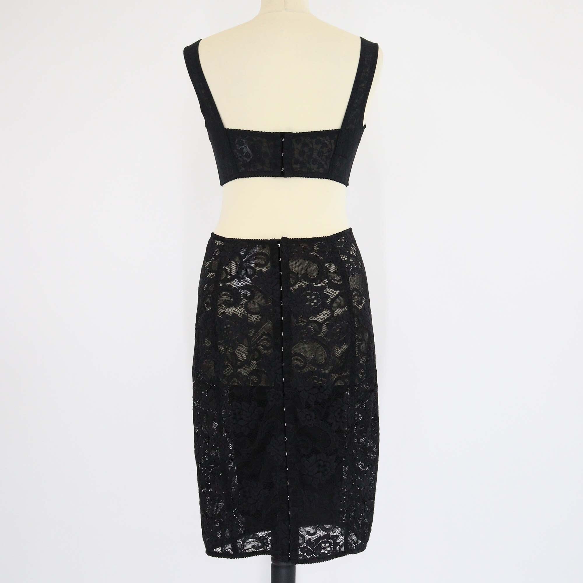 Dolce & Gabbana Black Nylon Blended Lace Detail Crop Top & Midi Skirt Set Womens Dolce & Gabbana 