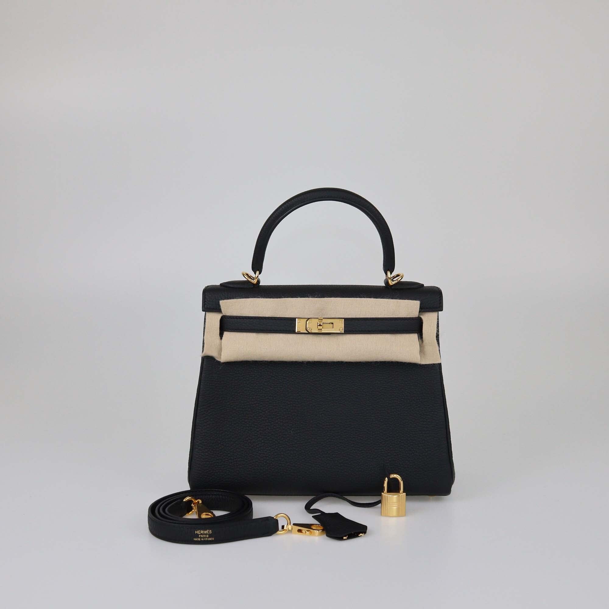 Hermes Black Togo Gold Hardware Kelly Retourne 25 Bag Womens Hermes 