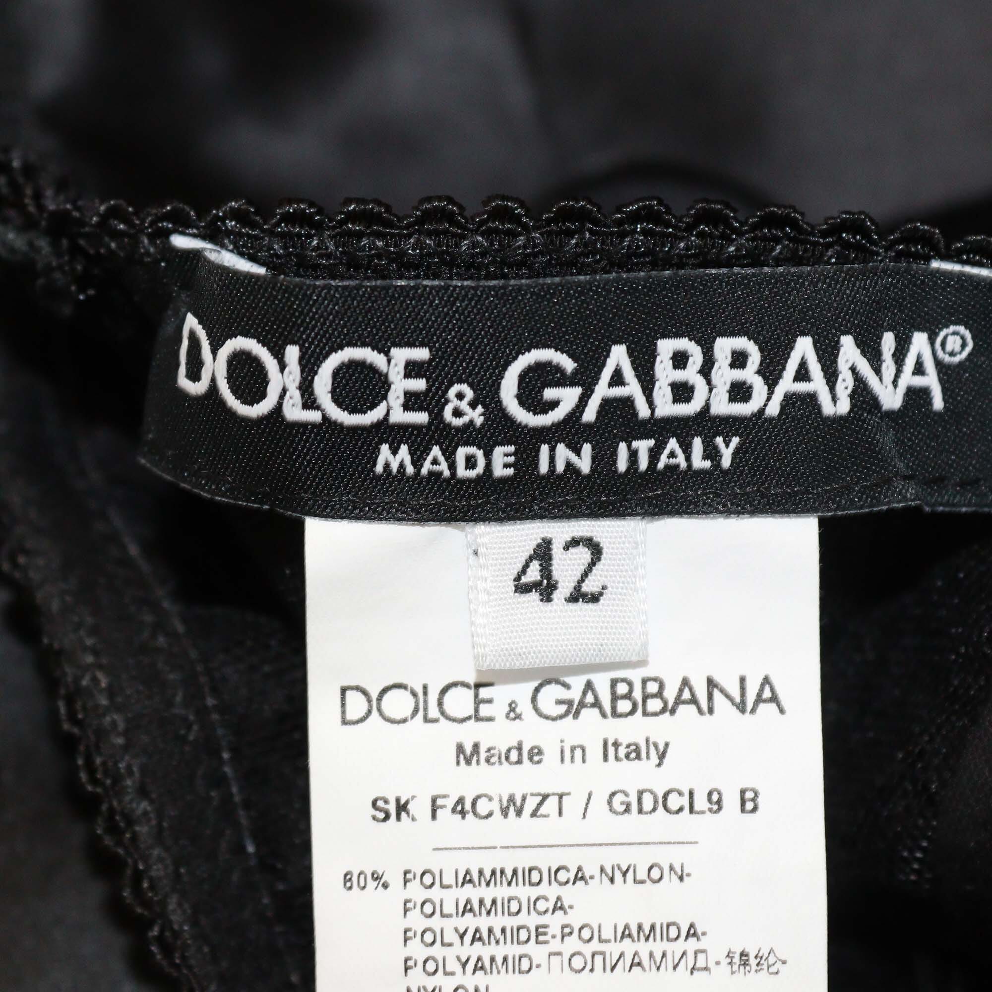 Dolce & Gabbana Black Nylon Blended Lace Detail Crop Top & Midi Skirt Set Womens Dolce & Gabbana 