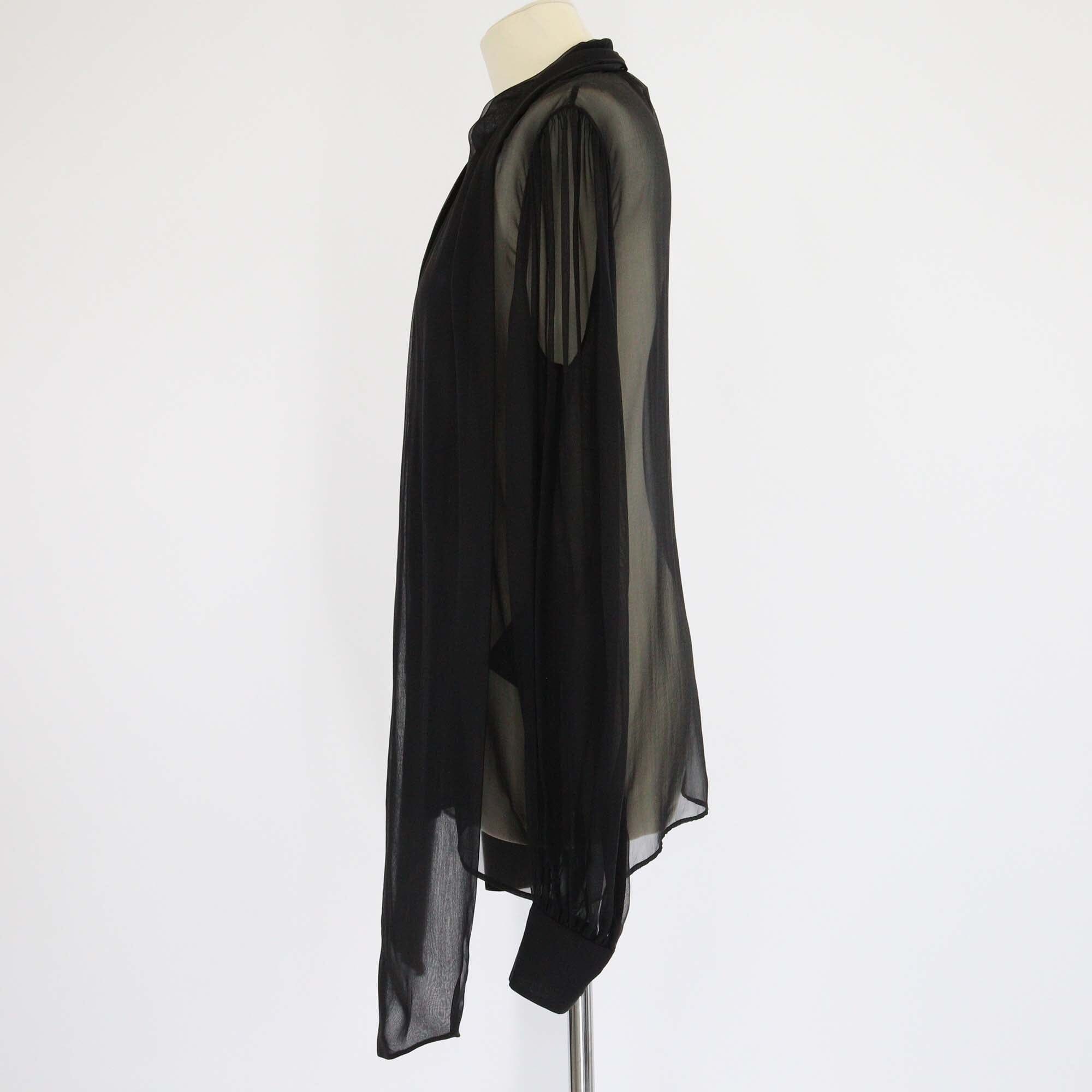 Saint Laurent Black Silk Sheer Long Sleeve Blouse Womens Saint Laurent 