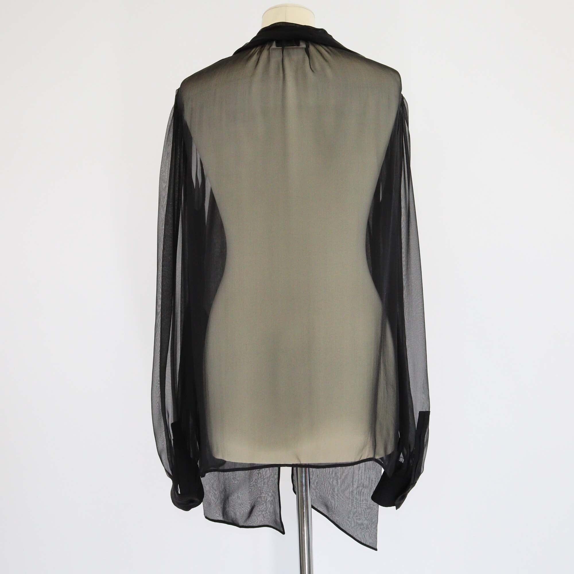 Saint Laurent Black Silk Sheer Long Sleeve Blouse Womens Saint Laurent 