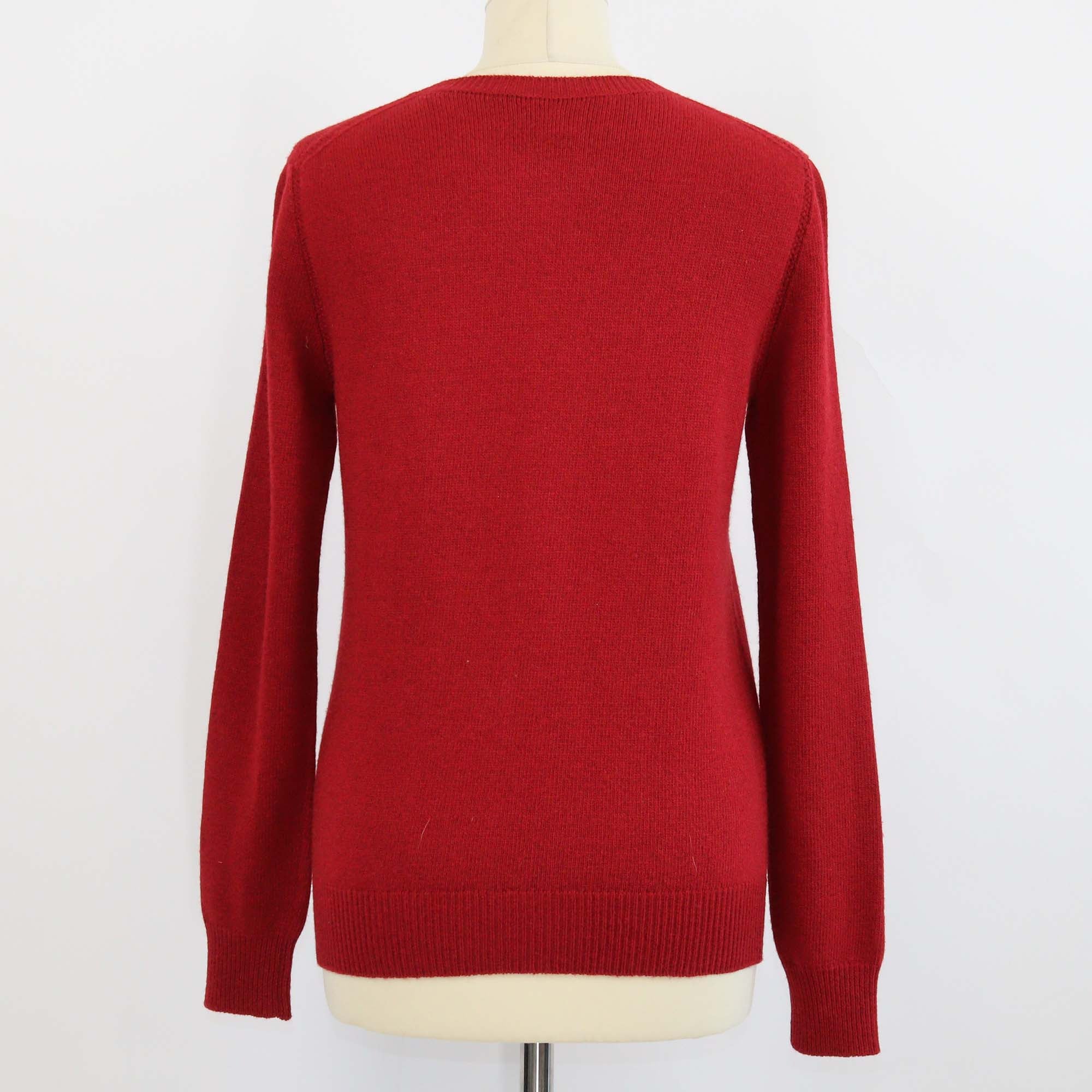 Gucci Red Wool Bee Beaded Embellished Crew Neck Long Sleeve Sweater