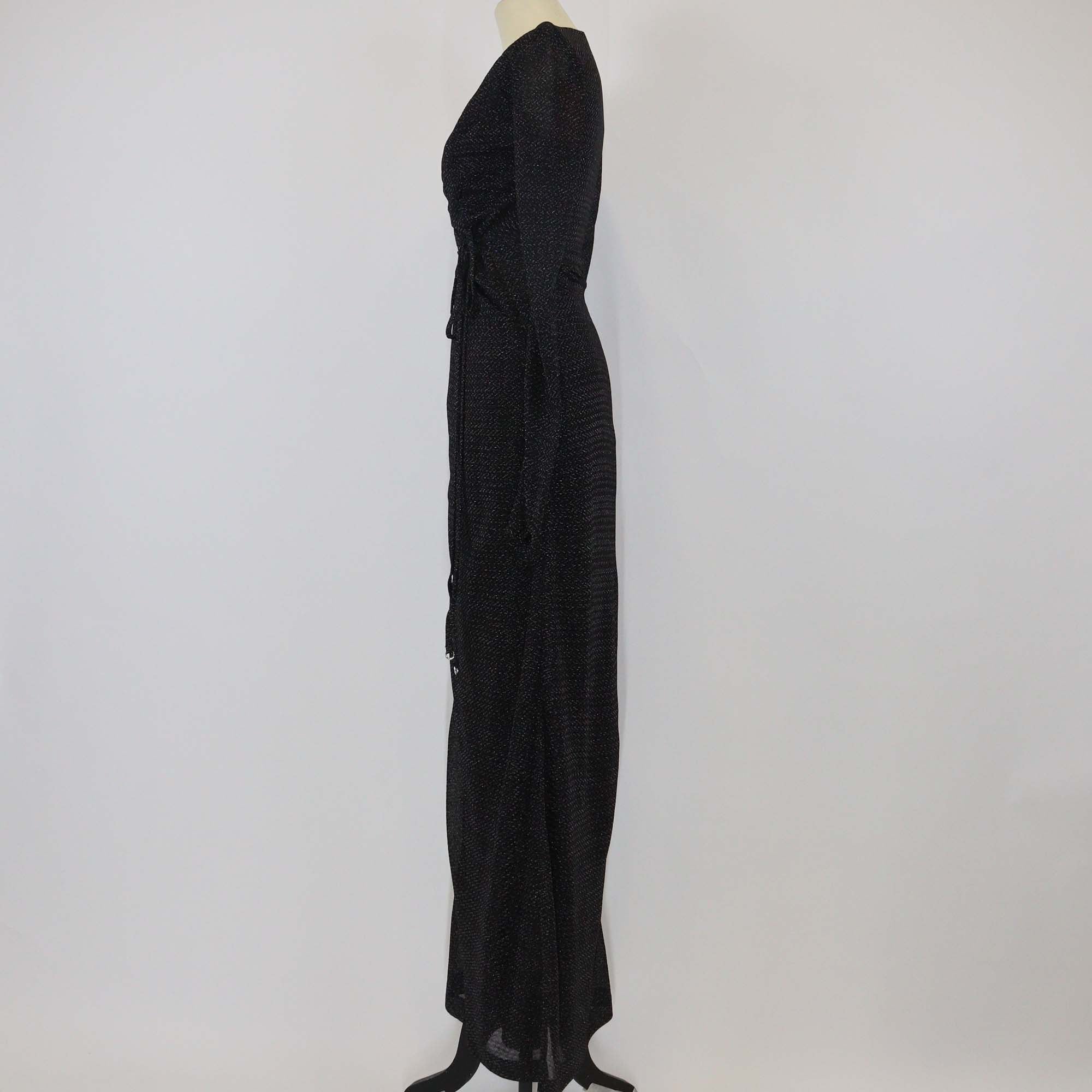 Missoni Metallic Black Viscose Raschel Lame Wrap Maxi Dress