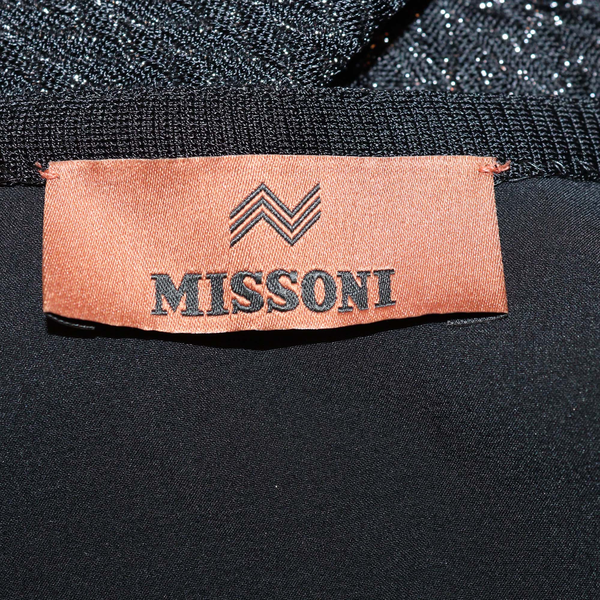 Missoni Metallic Black Viscose Raschel Lame Wrap Maxi Dress