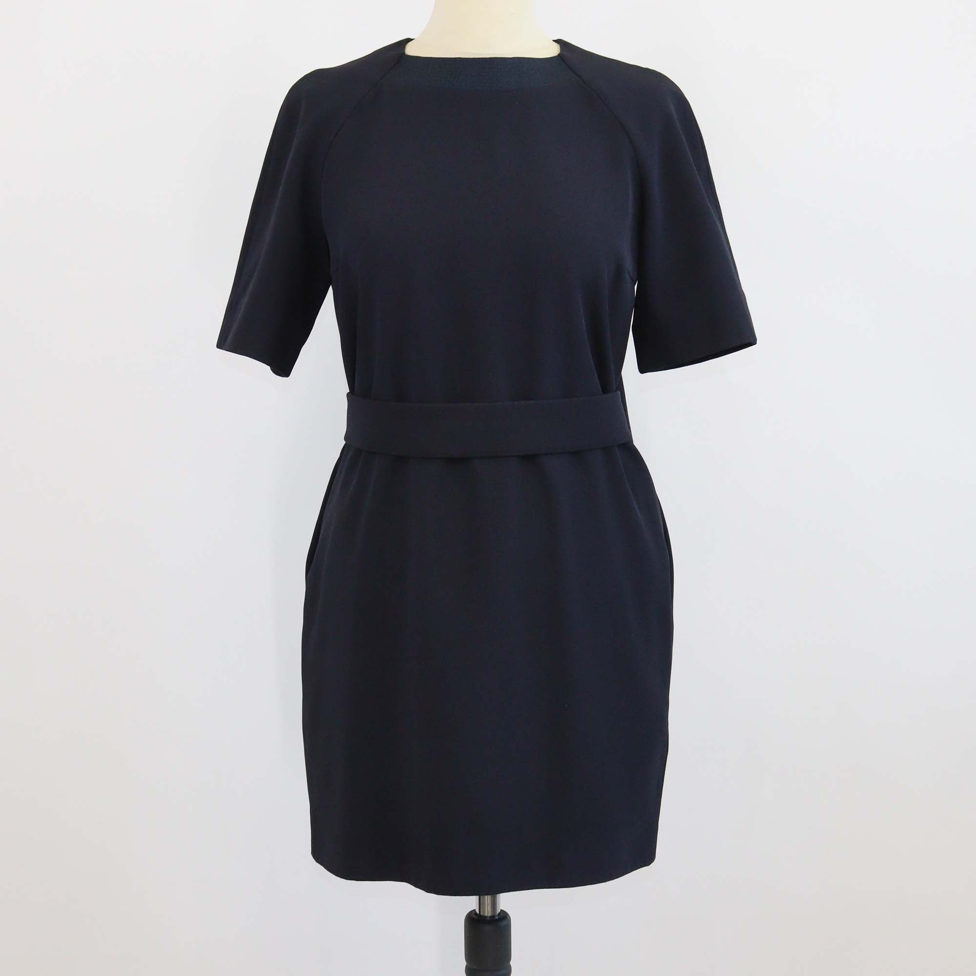 Victoria Beckham Navy Blue Blend Acetate Crew Neck Short Sleeve Mini Dress