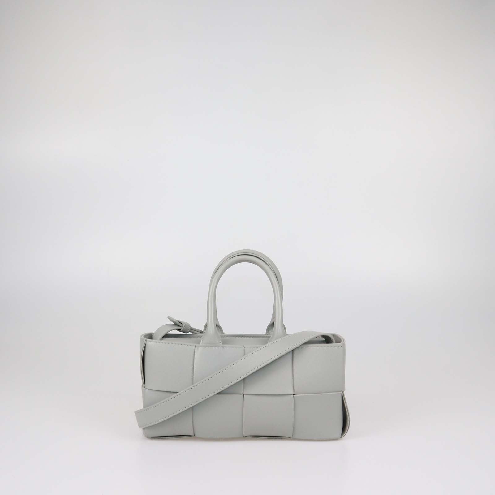 Bottega Veneta Grey Intreccio Leather Mini East/West Arco Tote