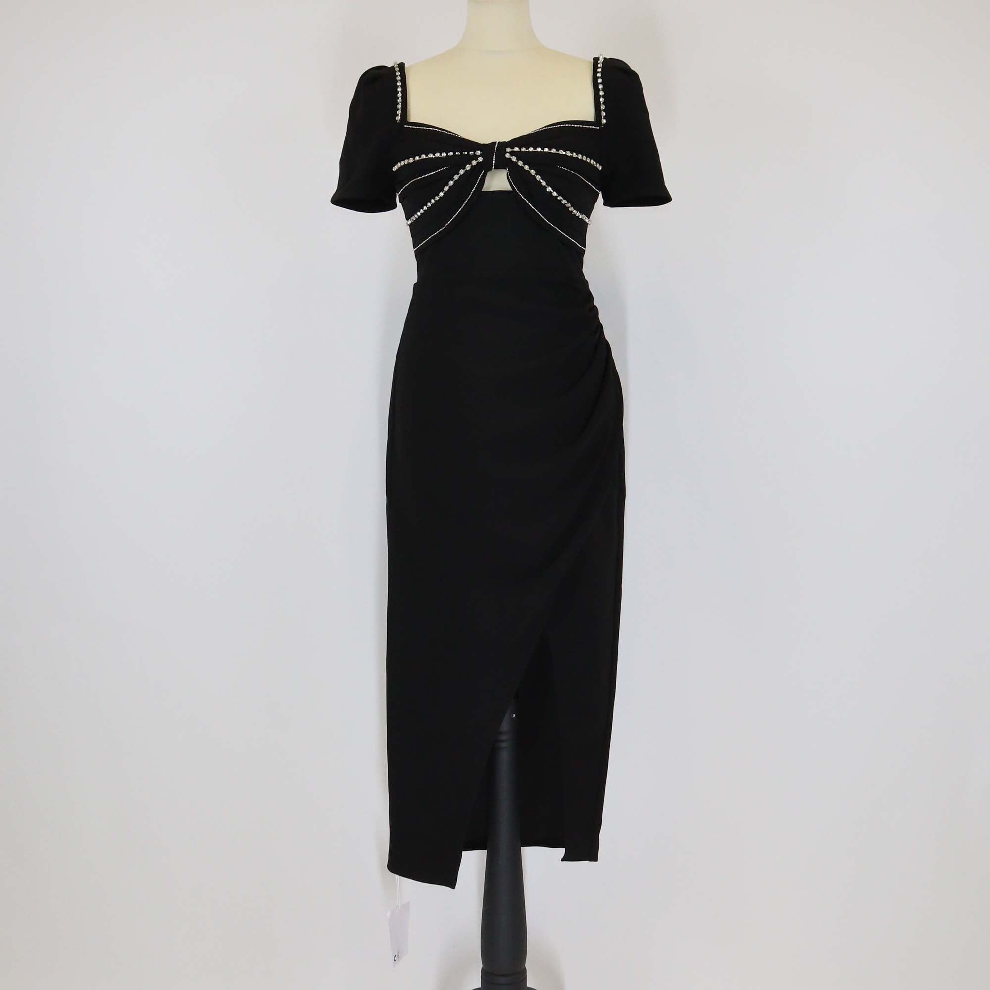 Self-Portrait Black Diamante Bust Midi Dress