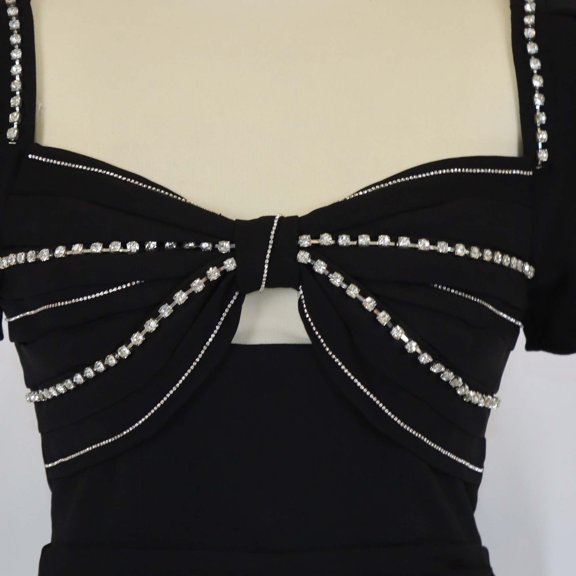 Self-Portrait Black Diamante Bust Midi Dress