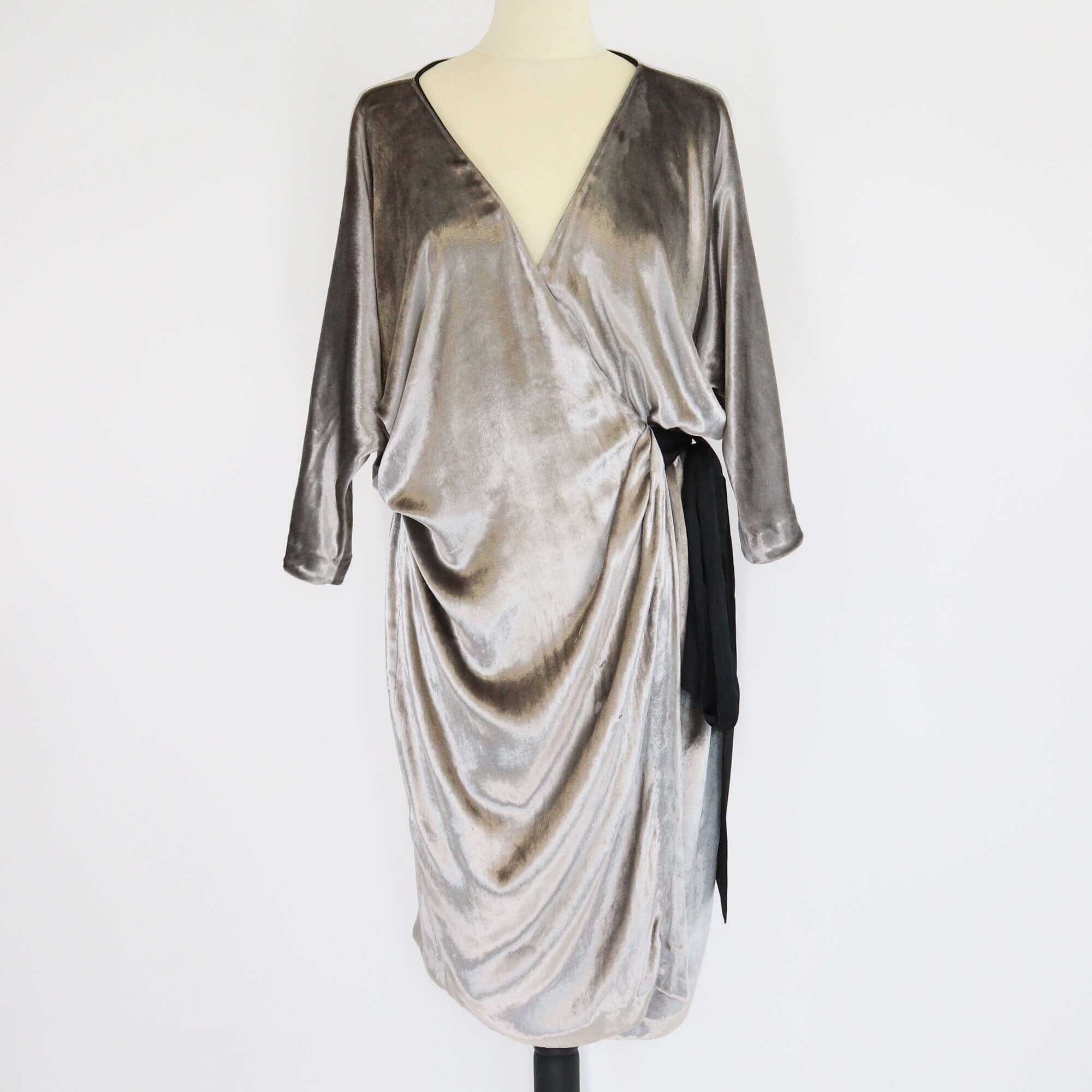 Diane Von Furstenberg Grey Velvet Grano Wrap Dress Womens Diane Von Furstenberg 