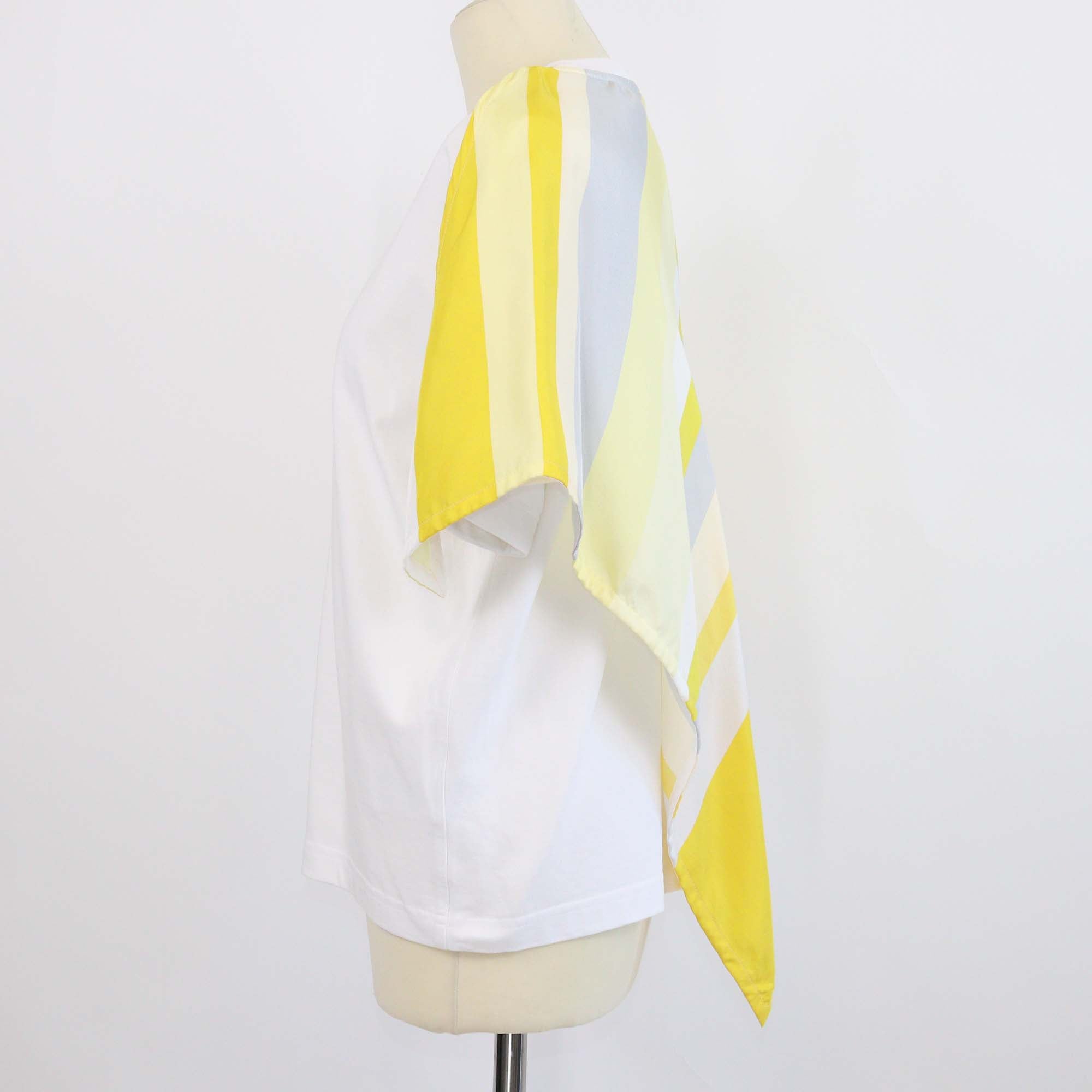 Bottega Veneta White Cotton T Shirt w/ Striped Silk Scarf