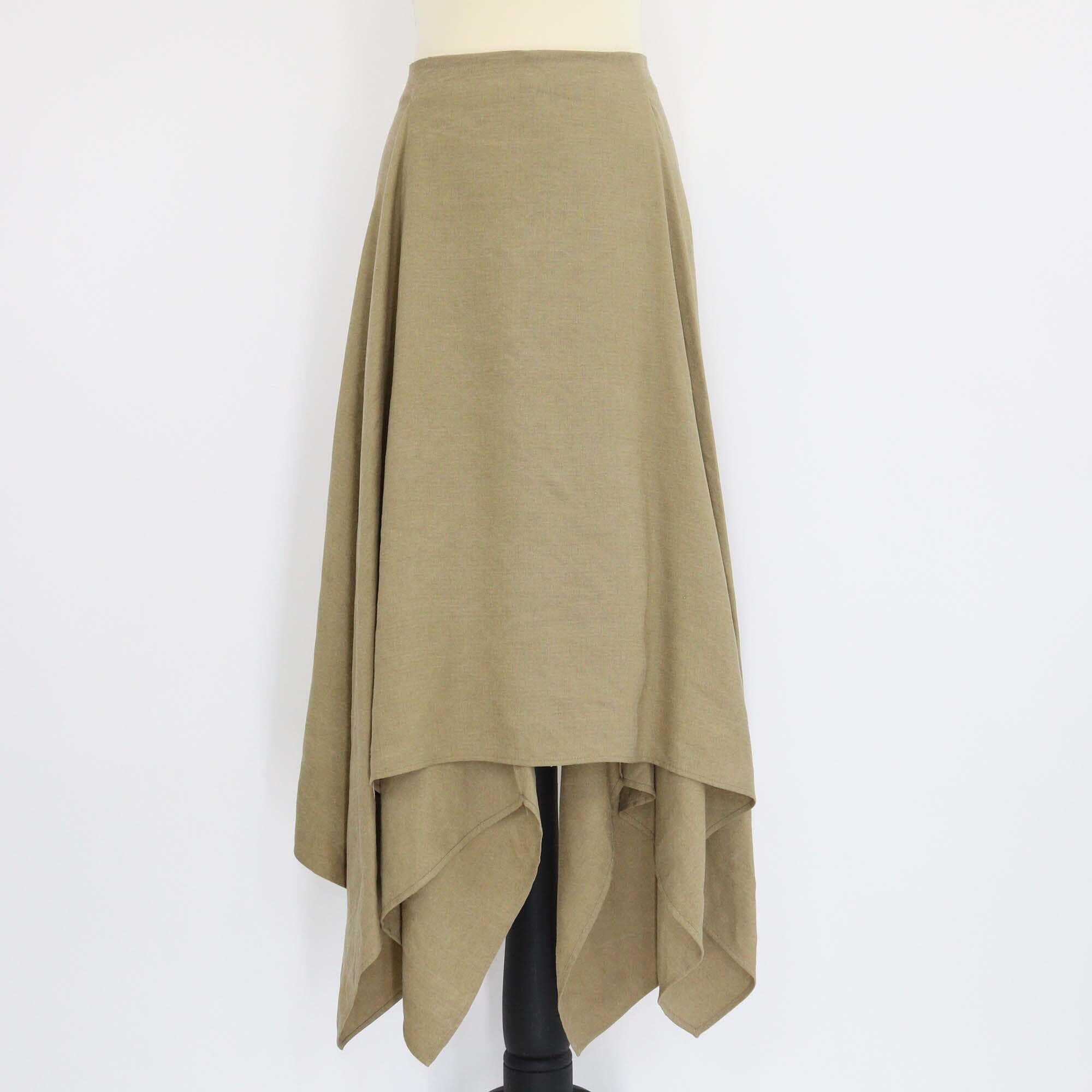 Salvatore Ferragamo Khaki Linen Midi Skirt Womens Salvatore Ferragamo 