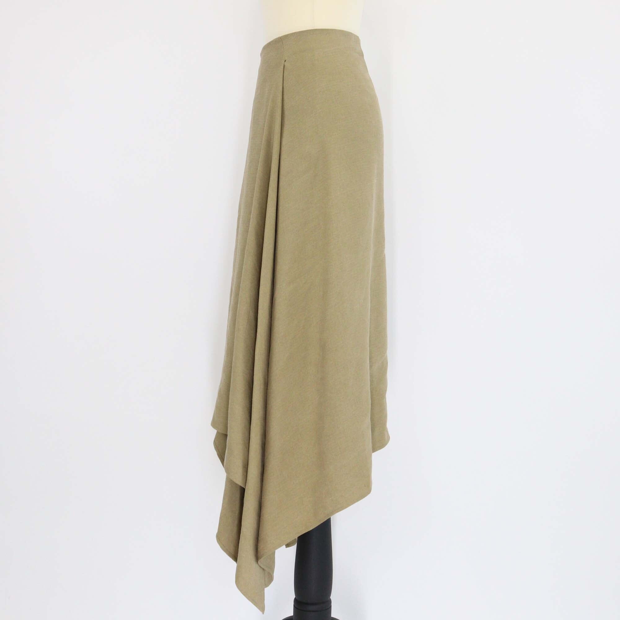 Salvatore Ferragamo Khaki Linen Midi Skirt Womens Salvatore Ferragamo 