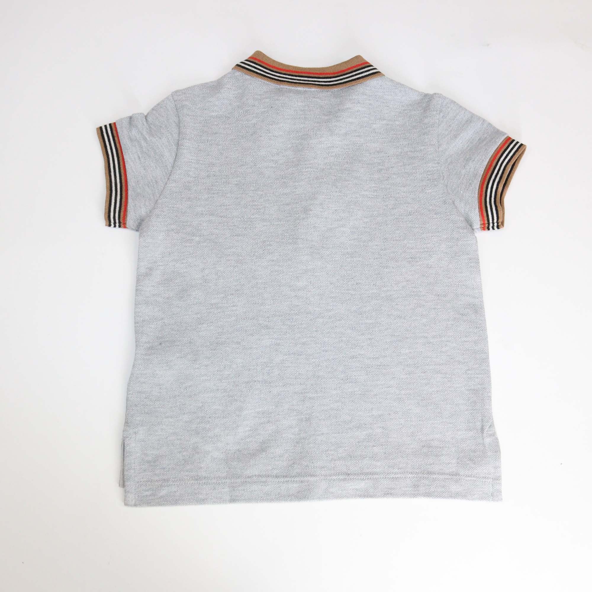 Burberry Kids Grey Melange Cotton Pique Striped Trims Polo Shirt