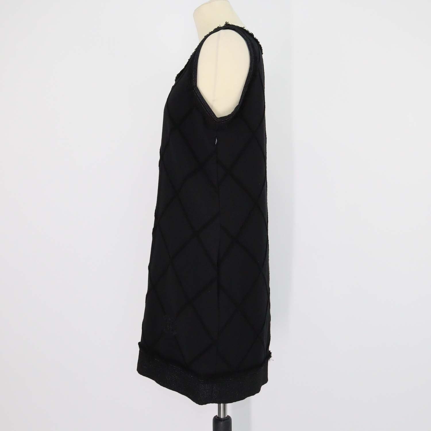 Chanel Black Blend Cotton Quilted Fringe Sleeveless Midi Dress