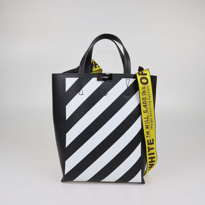 Off-White Black/White Leather Diagonal Striped Tote