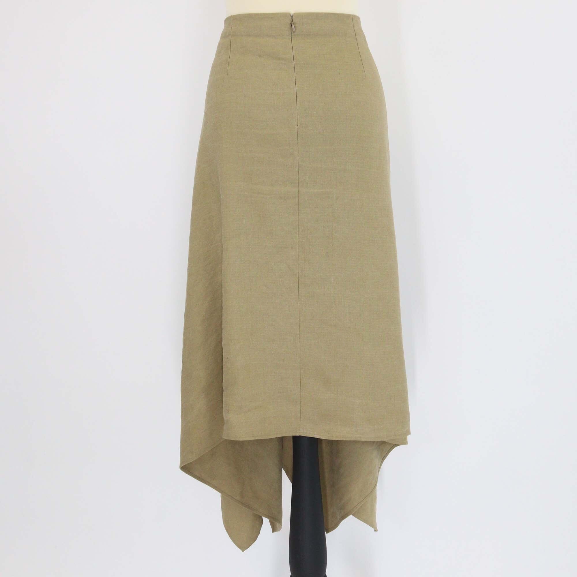 Salvatore Ferragamo Khaki Linen Midi Skirt Womens Salvatore Ferragamo 
