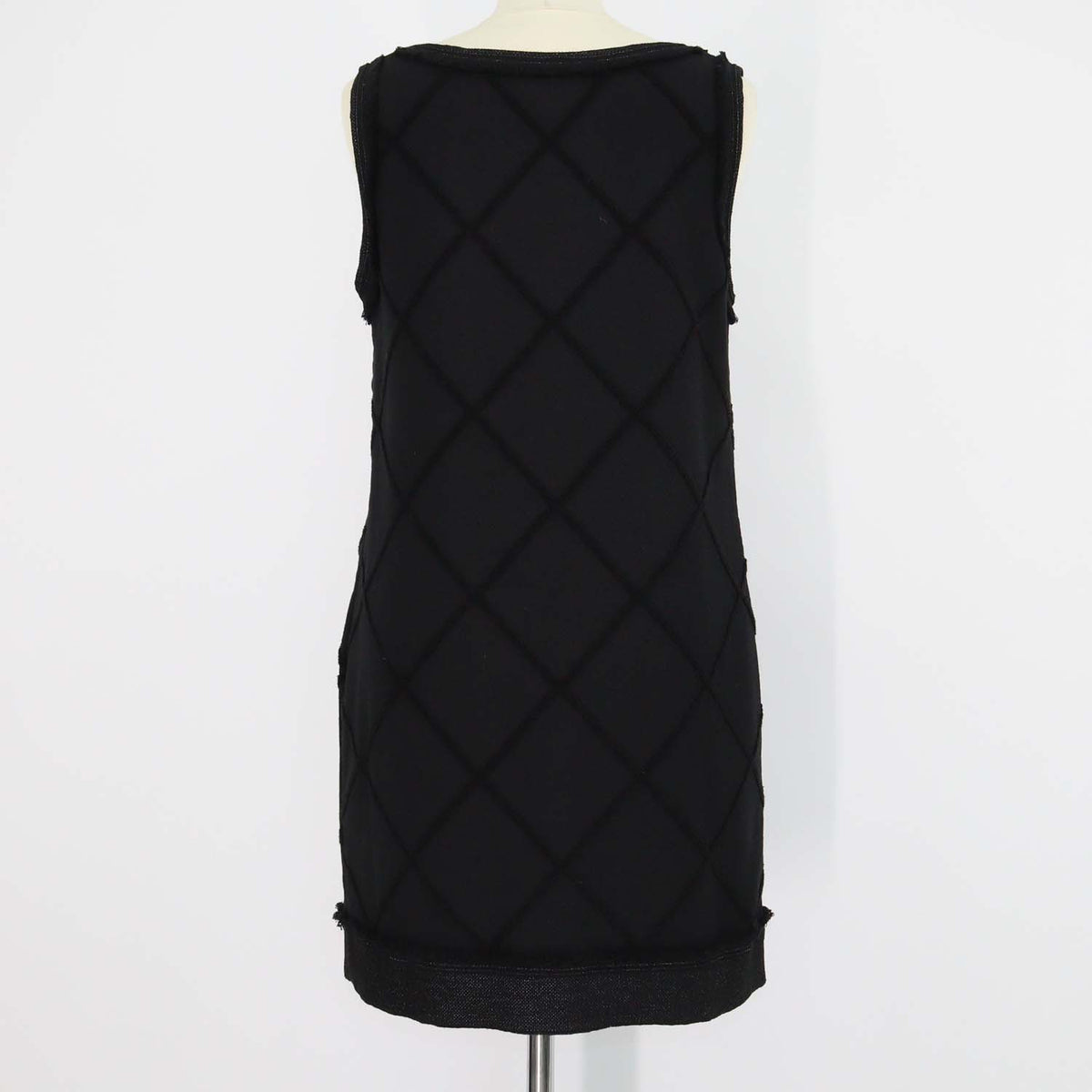 Chanel Black Blend Cotton Quilted Fringe Sleeveless Midi Dress