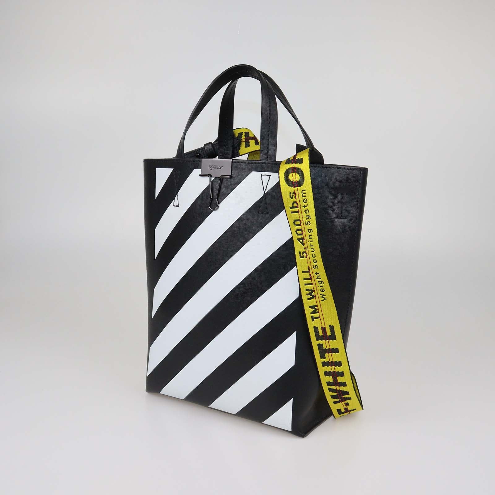 Off-White Black/White Leather Diagonal Striped Tote