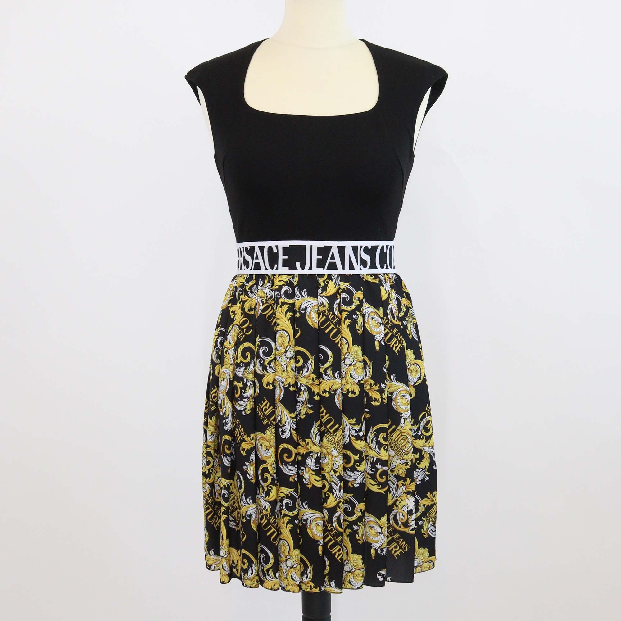 Versace Jeans Couture Black Baroque Print Crepe Panelled Dress